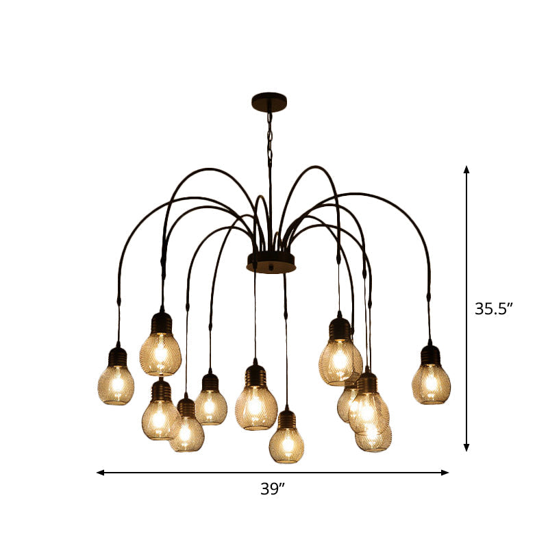 Antiqued Bulb Mesh Chandelier Light 8/12/18-Light Black Lamp - Rebooters