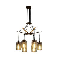 Bell Mesh Restaurant Chandelier Lighting Rustic Iron 6/12 Bulbs Black Hanging Ceiling Lamp - Rebooters