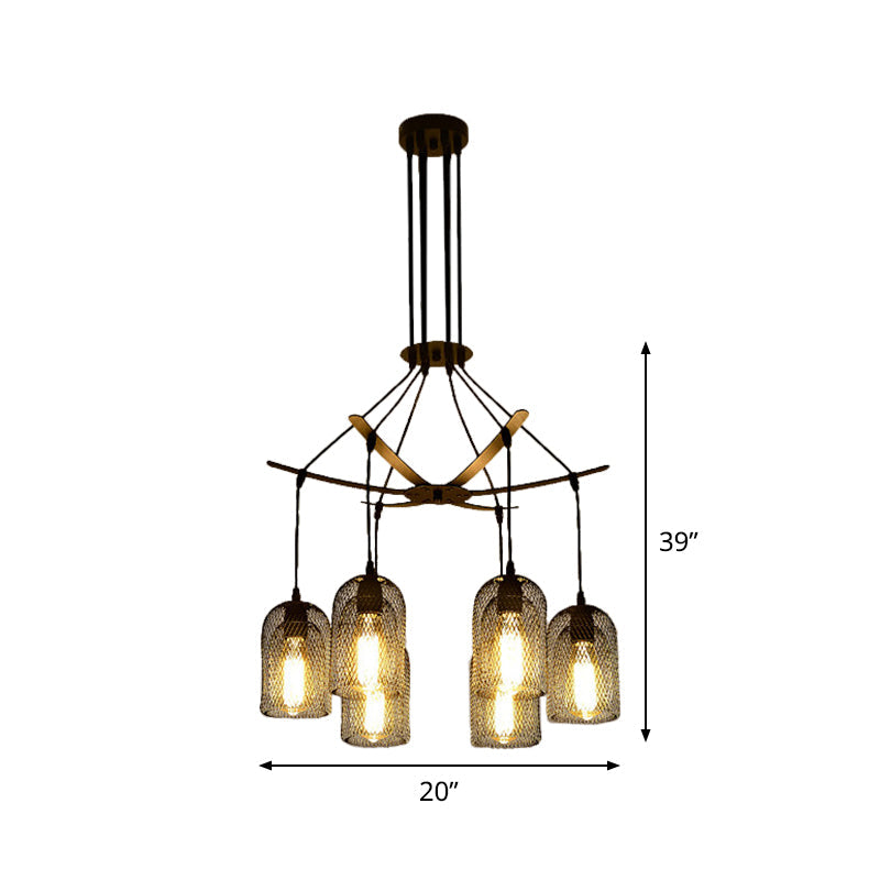 Bell Mesh Restaurant Chandelier Lighting Rustic Iron 6/12 Bulbs Black Hanging Ceiling Lamp - Rebooters