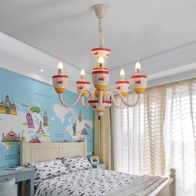 Cartoon Blameless Candle Chandelier with Car Glass 6 Lights - Rebooters