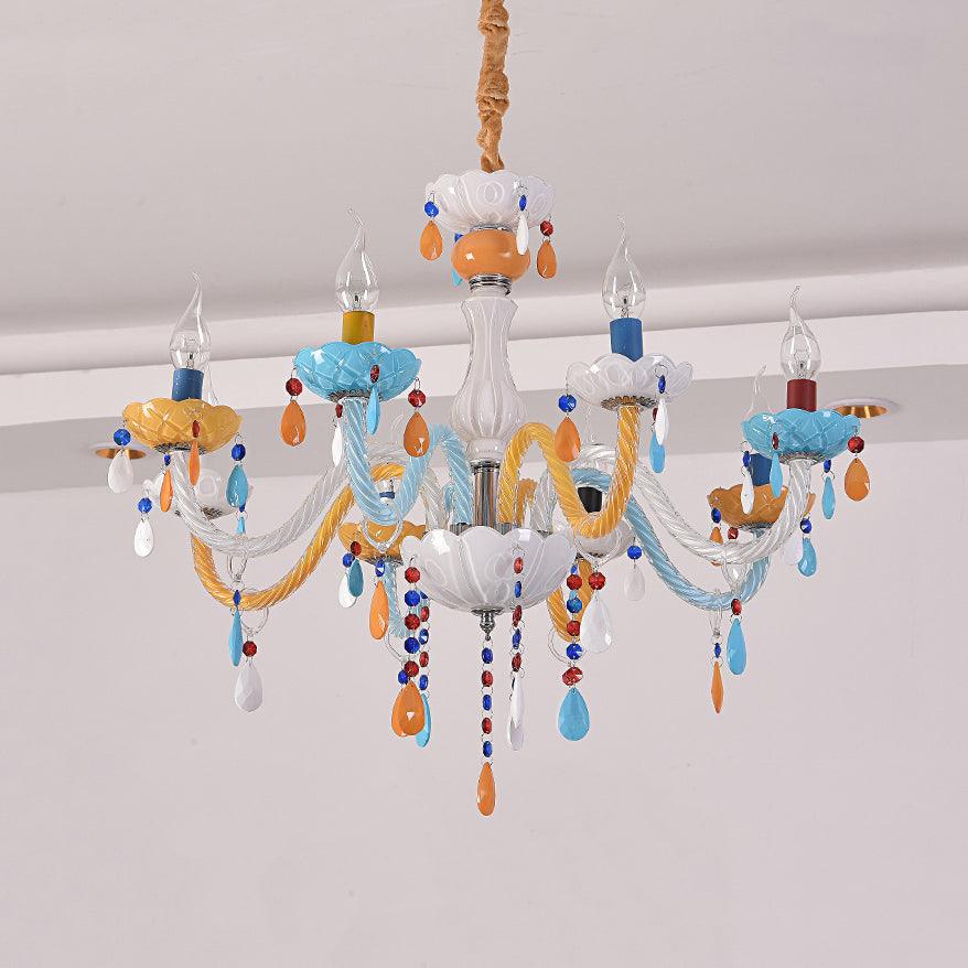 Kids Multi-Color Chandelier Fake Candle Glass Light for Game Room - Rebooters