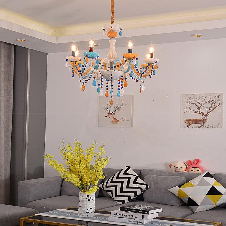 Kids Multi-Color Chandelier Fake Candle Glass Light for Game Room - Rebooters