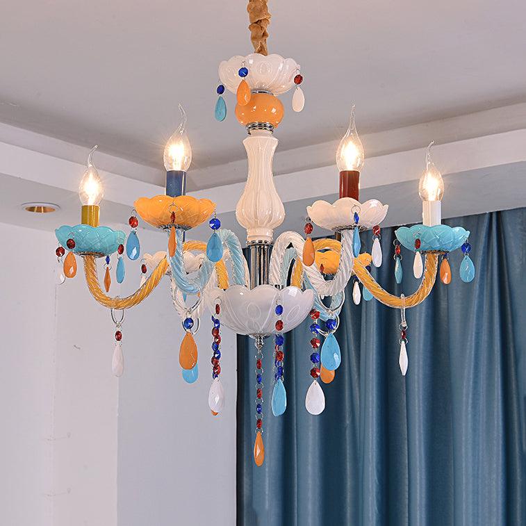 Kids Multi-Color Chandelier Fake Candle Glass Light for Game Room - Rebooters