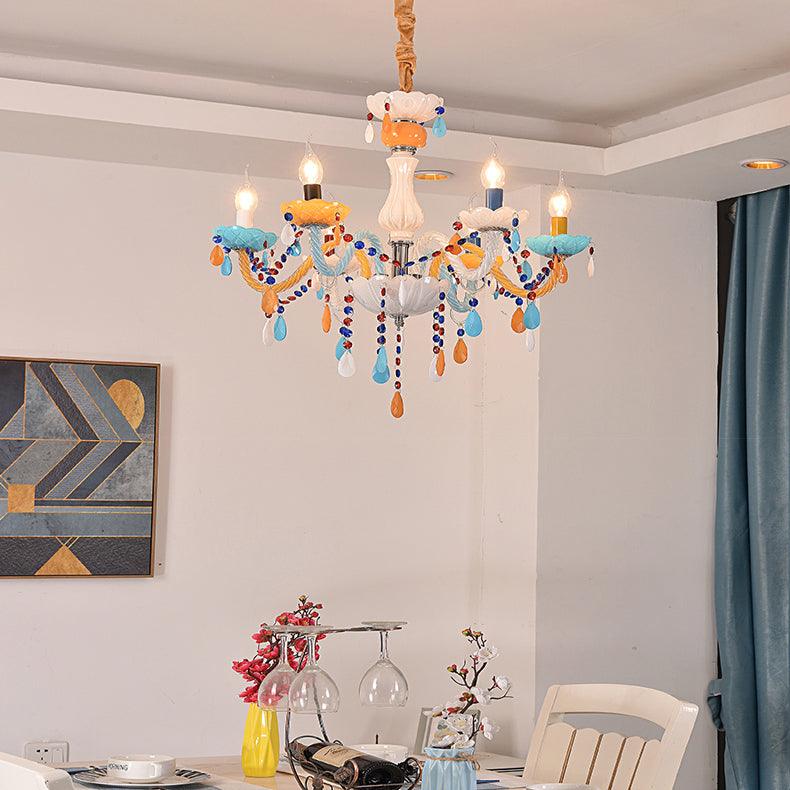 Kids Multi-Color Chandelier Fake Candle Glass Light for Game Room - Rebooters