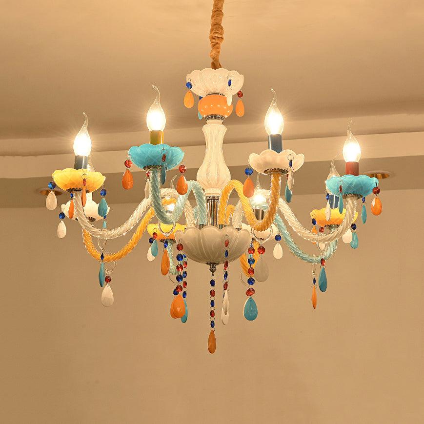 Kids Multi-Color Chandelier Fake Candle Glass Light for Game Room - Rebooters