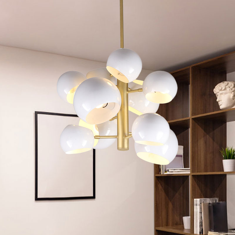 White Finish Dome Pendant Chandelier Modernist 10 Heads Metal Vertical Suspension Light - Rebooters