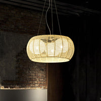 Bamboo Rattan Drum Pendant Chandelier 3 Lights Beige Lamp - Rebooters