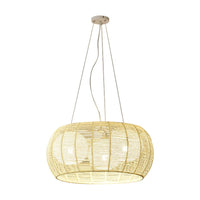Bamboo Rattan Drum Pendant Chandelier 3 Lights Beige Lamp - Rebooters