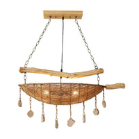 Asian Boat Shape Ceiling Chandelier Bamboo Rattan Lamp - Rebooters