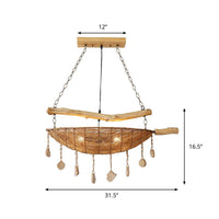 Asian Boat Shape Ceiling Chandelier Bamboo Rattan Lamp - Rebooters