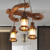 3 Lights Ceiling Light Fixture Coastal Kerosene Clear Glass Pendant Chandelier - Rebooters