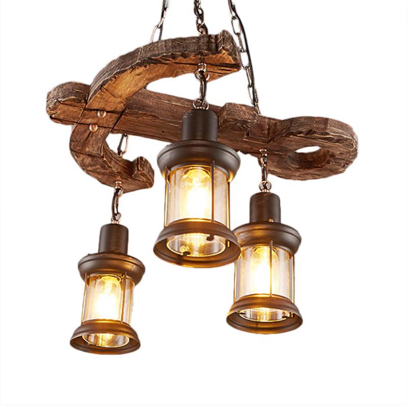 3 Lights Ceiling Light Fixture Coastal Kerosene Clear Glass Pendant Chandelier - Rebooters