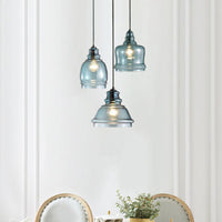 3 Lights Multi Pendant with Different Shade Blue Glass Modern Dining Room Fixture - Rebooters
