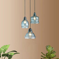3 Lights Multi Pendant with Different Shade Blue Glass Modern Dining Room Fixture - Rebooters