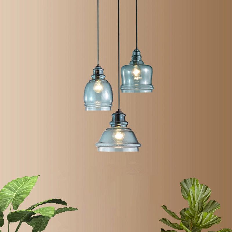 3 Lights Multi Pendant with Different Shade Blue Glass Modern Dining Room Fixture - Rebooters