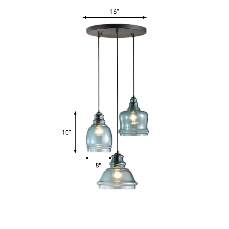 3 Lights Multi Pendant with Different Shade Blue Glass Modern Dining Room Fixture - Rebooters