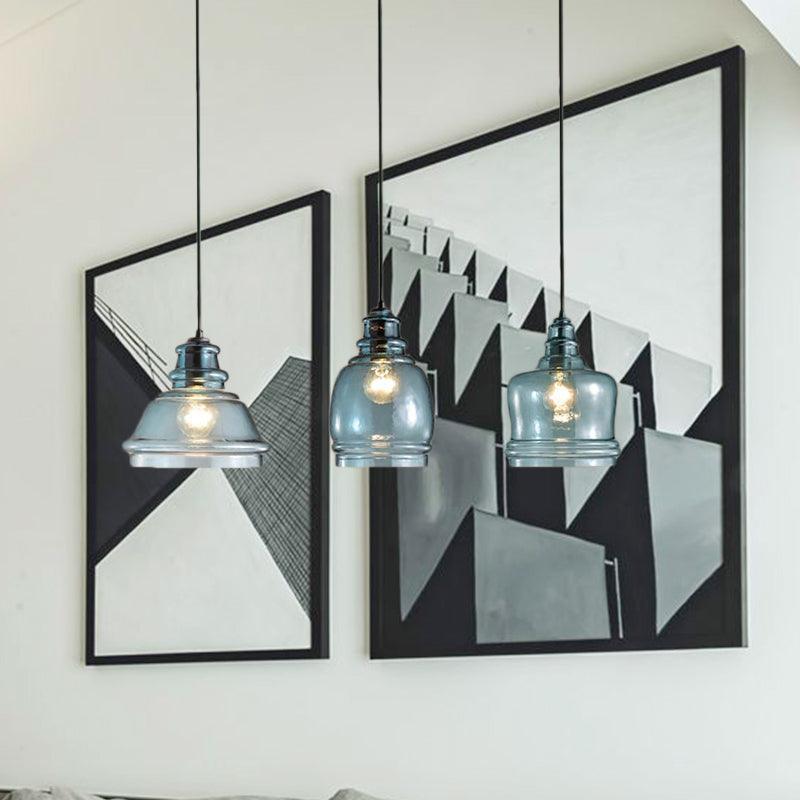 3 Lights Multi Pendant with Different Shade Blue Glass Modern Dining Room Fixture - Rebooters