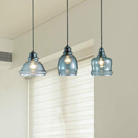 3 Lights Multi Pendant with Different Shade Blue Glass Modern Dining Room Fixture - Rebooters