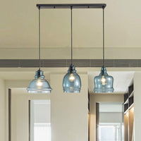 3 Lights Multi Pendant with Different Shade Blue Glass Modern Dining Room Fixture - Rebooters