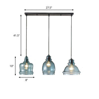 3 Lights Multi Pendant with Different Shade Blue Glass Modern Dining Room Fixture - Rebooters