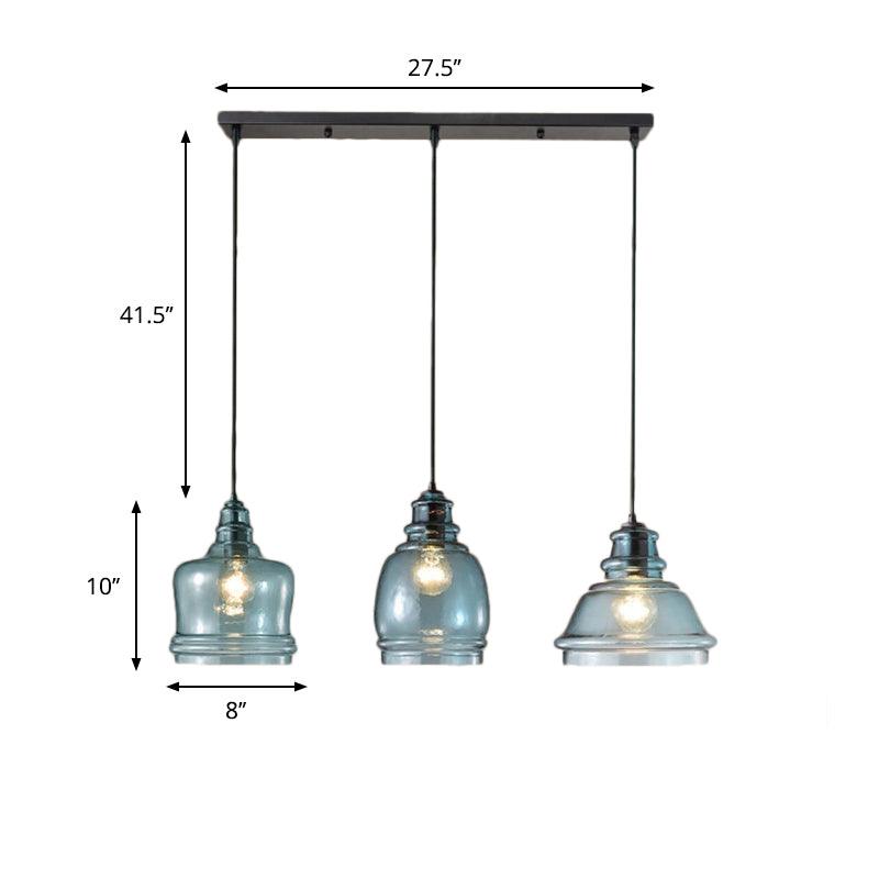 3 Lights Multi Pendant with Different Shade Blue Glass Modern Dining Room Fixture - Rebooters