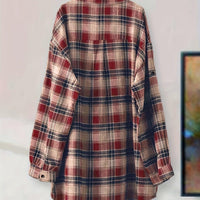 Plaid Button-Up Longline Shirt For Women - Cozy Style Rebooters Womens Shirts