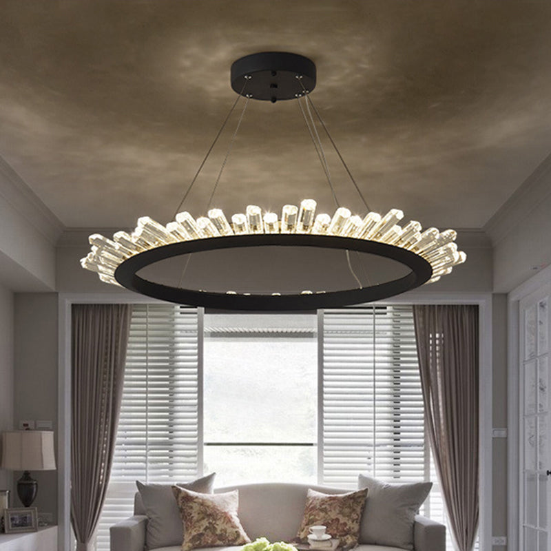 Black Gold Ring Pendant Chandelier Modern Crystal Accent Light - Rebooters