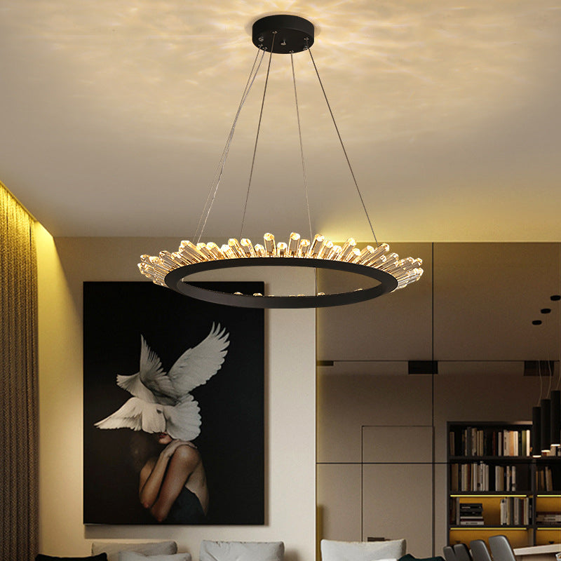Black Gold Ring Pendant Chandelier Modern Crystal Accent Light - Rebooters