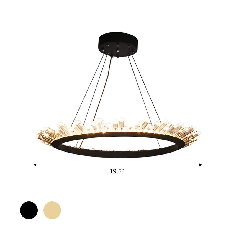 Black Gold Ring Pendant Chandelier Modern Crystal Accent Light - Rebooters