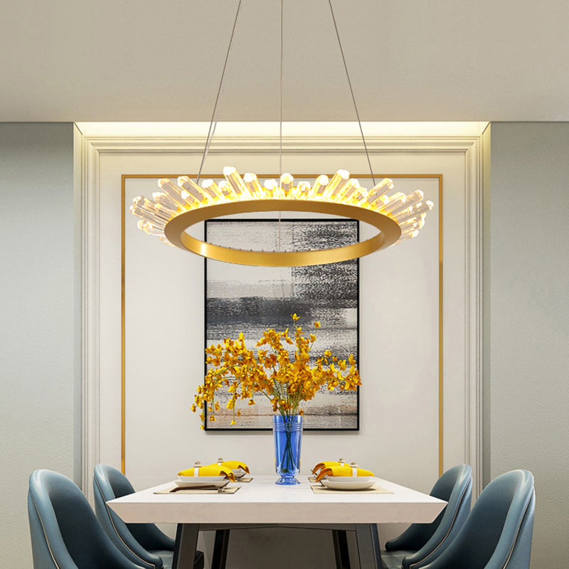 Black Gold Ring Pendant Chandelier Modern Crystal Accent Light - Rebooters