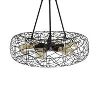 6 Lights Drum Ceiling Light Fixture with Mesh Screen Industrial Black Metal Chandelier - Rebooters