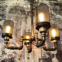 4 Bulbs Cylinder Chandelier Lamp with Mesh Screen Vintage Bronze - Rebooters