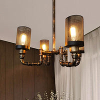 4 Bulbs Cylinder Chandelier Lamp with Mesh Screen Vintage Bronze - Rebooters