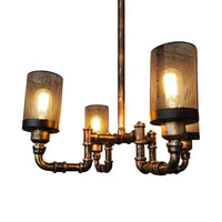 4 Bulbs Cylinder Chandelier Lamp with Mesh Screen Vintage Bronze - Rebooters