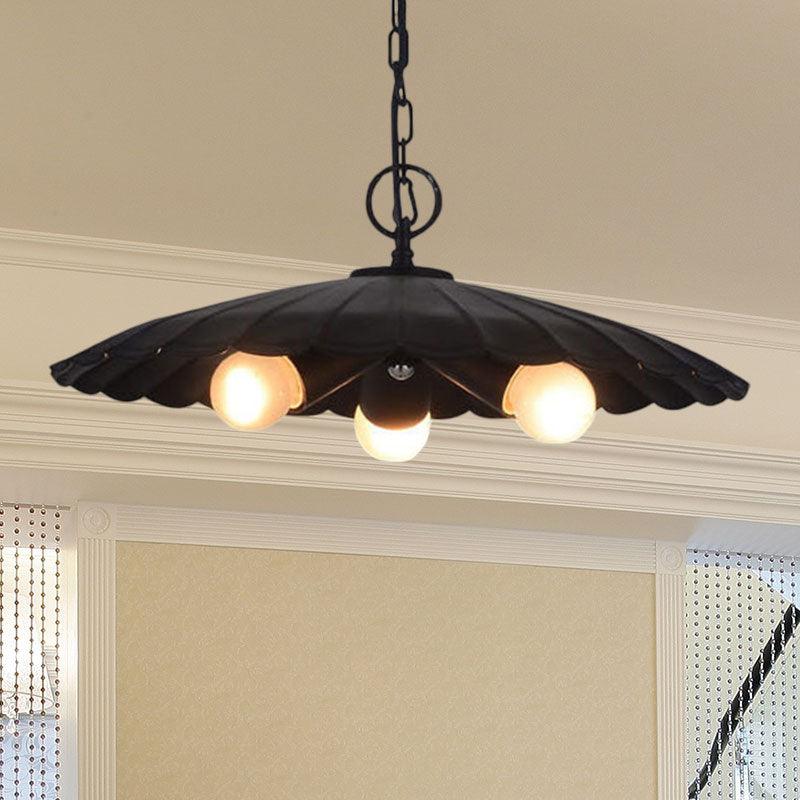 3 Bulbs Scalloped Pendant Lighting Rustic Industrial Chandelier - Rebooters