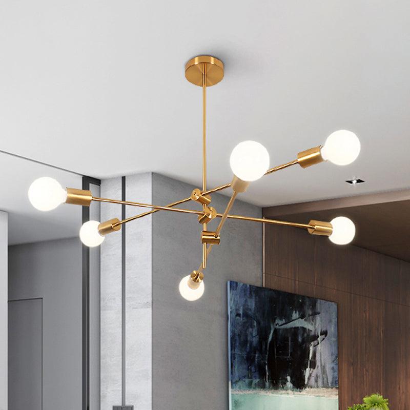 Contemporary Sputnik Chandelier Lighting Metallic 6 Lights Pendant Lamp Black Gold - Rebooters