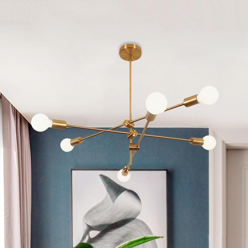 Contemporary Sputnik Chandelier Lighting Metallic 6 Lights Pendant Lamp Black Gold - Rebooters