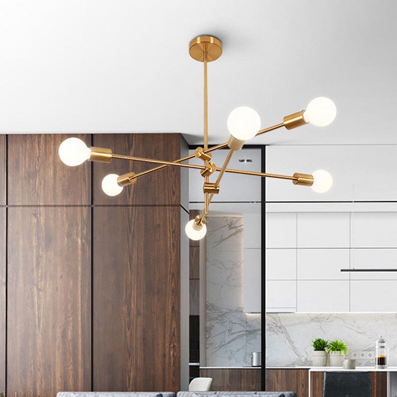 Contemporary Sputnik Chandelier Lighting Metallic 6 Lights Pendant Lamp Black Gold - Rebooters