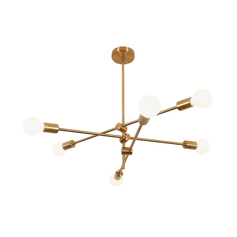 Contemporary Sputnik Chandelier Lighting Metallic 6 Lights Pendant Lamp Black Gold - Rebooters