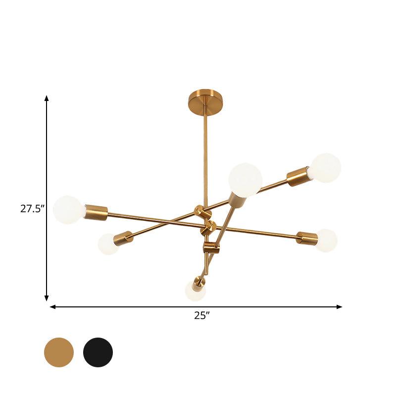 Contemporary Sputnik Chandelier Lighting Metallic 6 Lights Pendant Lamp Black Gold - Rebooters
