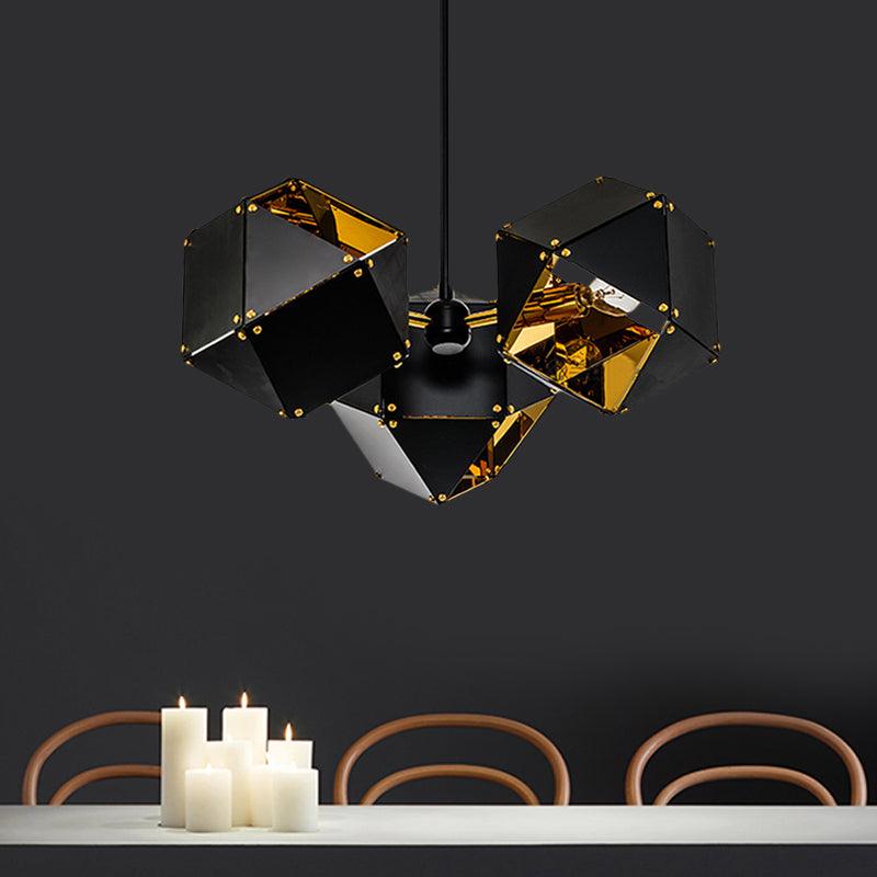 8/12 Heads Multifaceted Metal Chandelier Light Modern Black White Dining Room Pendant Light Fixture - Rebooters