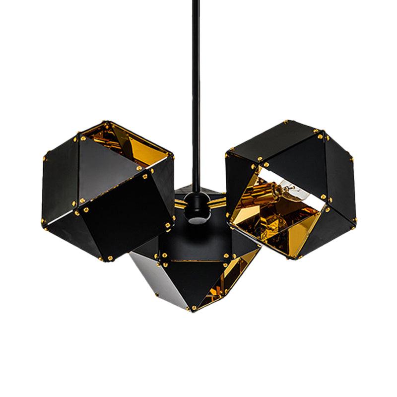 8/12 Heads Multifaceted Metal Chandelier Light Modern Black White Dining Room Pendant Light Fixture - Rebooters
