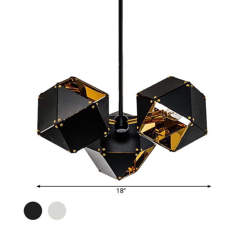 8/12 Heads Multifaceted Metal Chandelier Light Modern Black White Dining Room Pendant Light Fixture - Rebooters