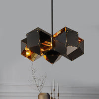 8/12 Heads Multifaceted Metal Chandelier Light Modern Black White Dining Room Pendant Light Fixture - Rebooters