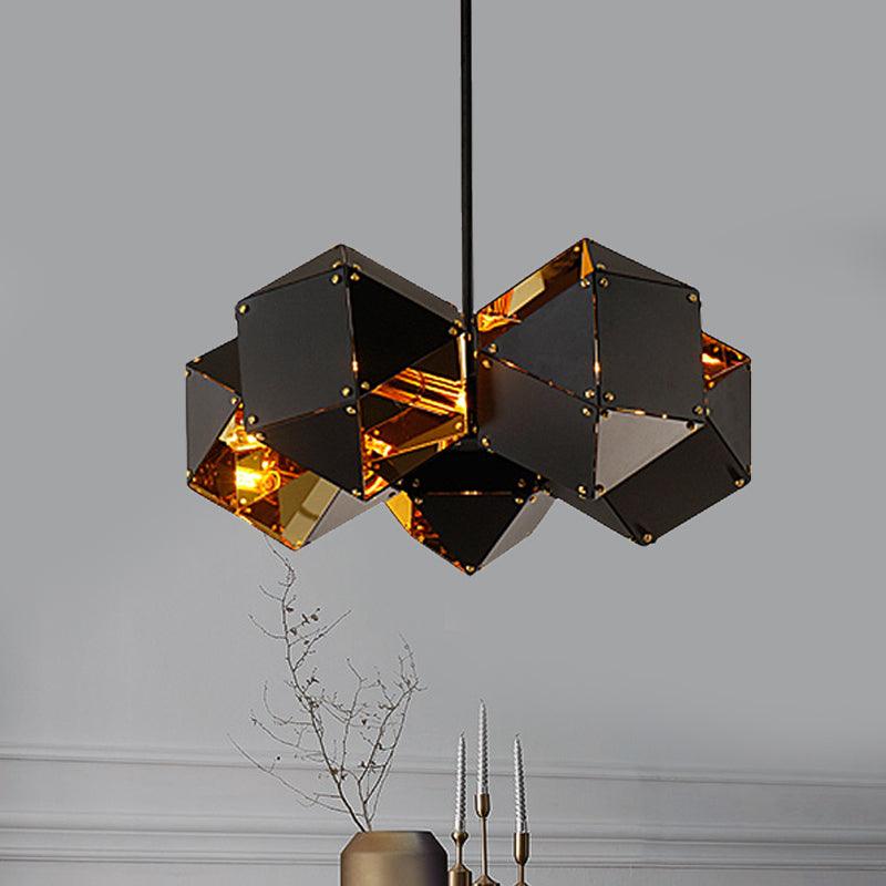 8/12 Heads Multifaceted Metal Chandelier Light Modern Black White Dining Room Pendant Light Fixture - Rebooters