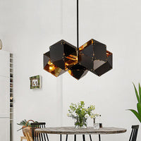 8/12 Heads Multifaceted Metal Chandelier Light Modern Black White Dining Room Pendant Light Fixture - Rebooters