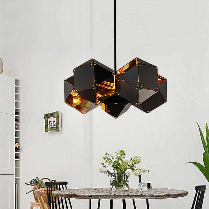 8/12 Heads Multifaceted Metal Chandelier Light Modern Black White Dining Room Pendant Light Fixture - Rebooters