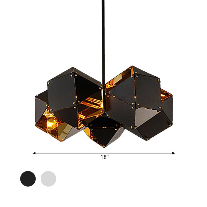 8/12 Heads Multifaceted Metal Chandelier Light Modern Black White Dining Room Pendant Light Fixture - Rebooters
