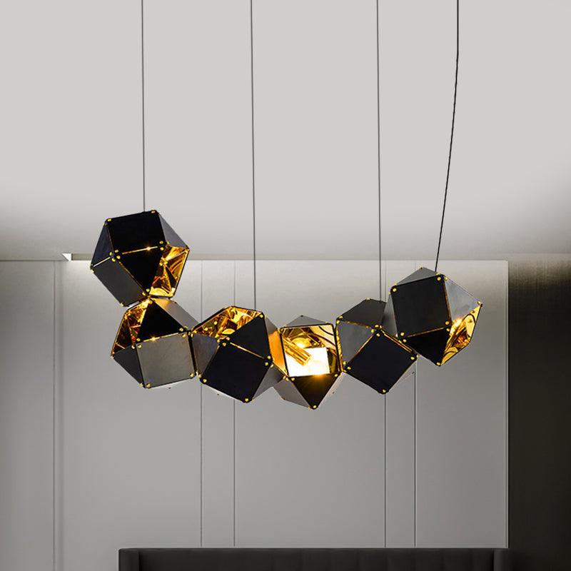 8/12 Heads Multifaceted Metal Chandelier Light Modern Black White Dining Room Pendant Light Fixture - Rebooters