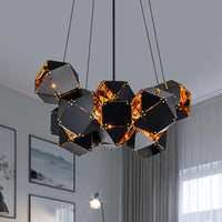 8/12 Heads Multifaceted Metal Chandelier Light Modern Black White Dining Room Pendant Light Fixture - Rebooters